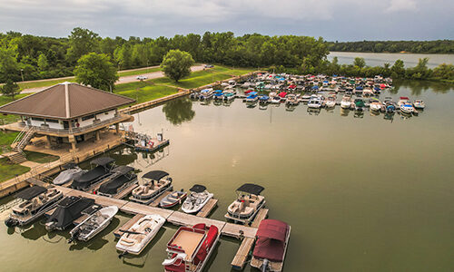 aerial view of boat dock
