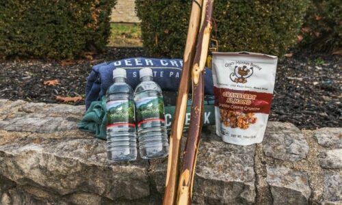 Winter Hiker's package - Walking stick, water, and trailmix