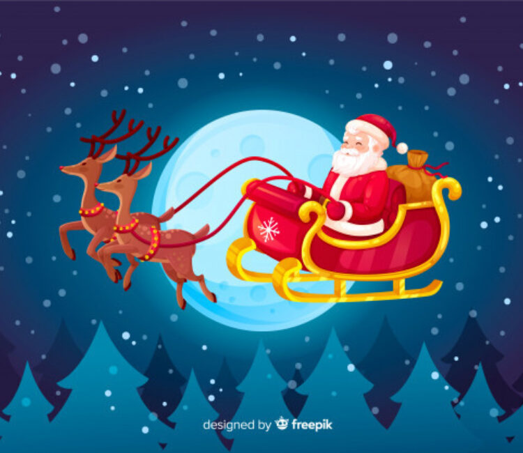 Santa and his reindeer flying