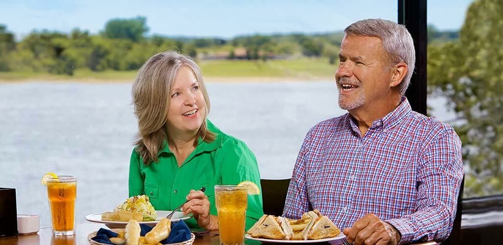 A couple eating at rafters